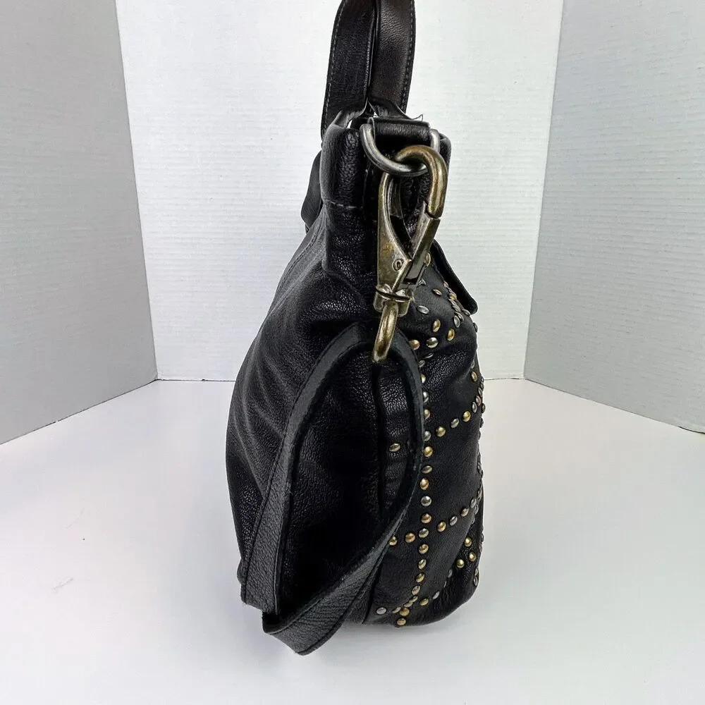 Latico NJ Free People Colin Leather Tote Bag Black Studded Mixed Metal Shoulder